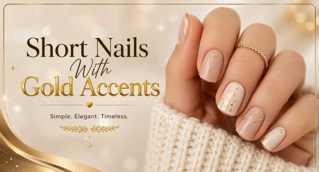 Short Nails With Gold Accents