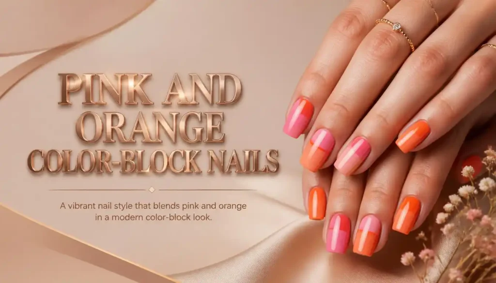Pink and Orange Color-Block Nails
